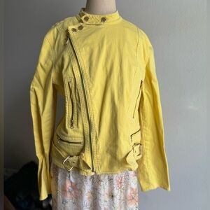 Ralph Lauren Jeans Co. Yellow St. Tropez 2 Moto Denim Jacket Zippers Buckles